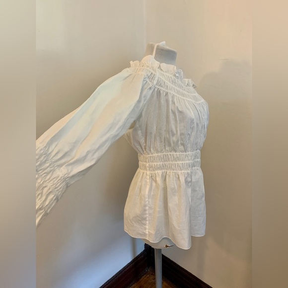 VTG Ninety Cotton Peasant Whit Off Shoulder smocked Pirate Victorian Top y2k 90s - Picture 9 of 13